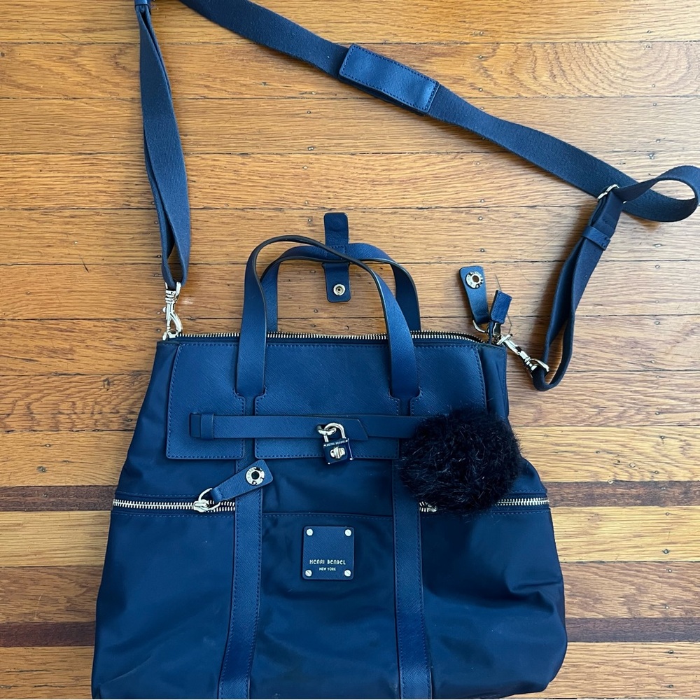 Henri Bendel Jetsetter convertible backpack blue navy EUC bag purse - Picture 2 of 5